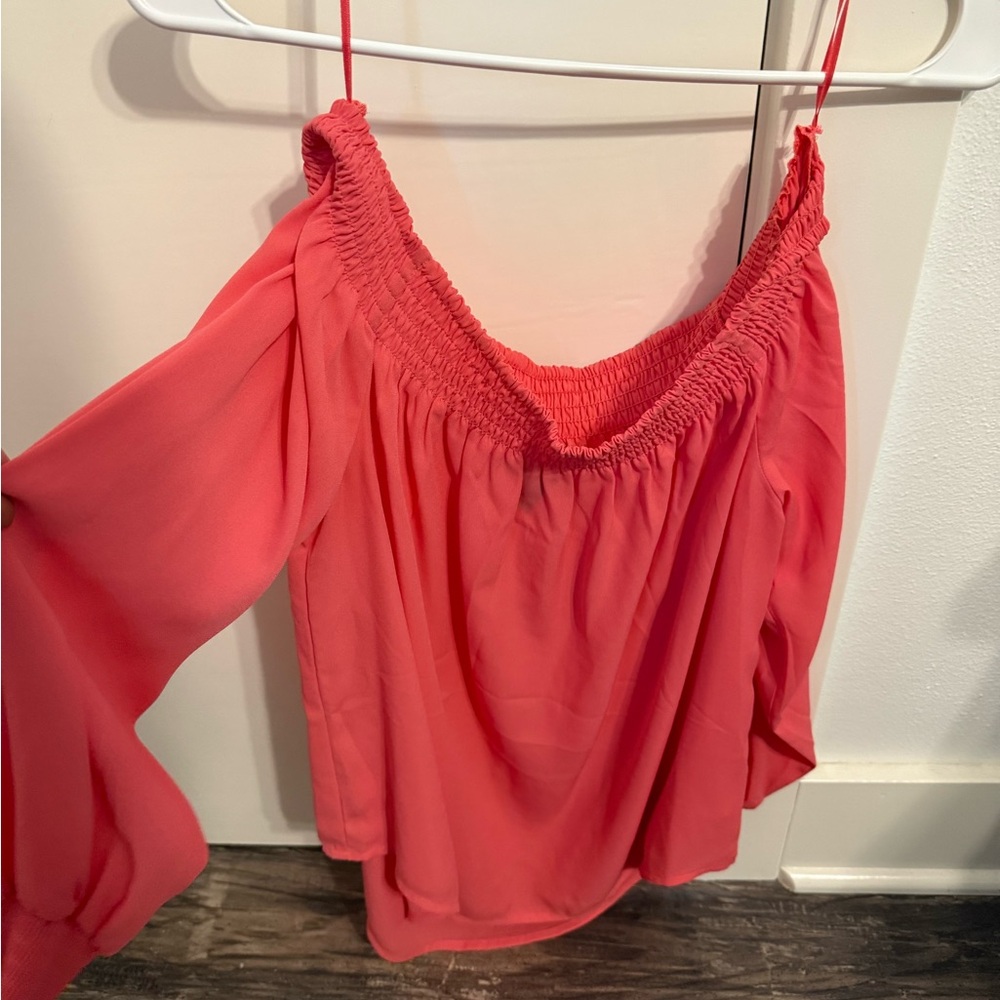 Women's Coral Off-Shoulder Top